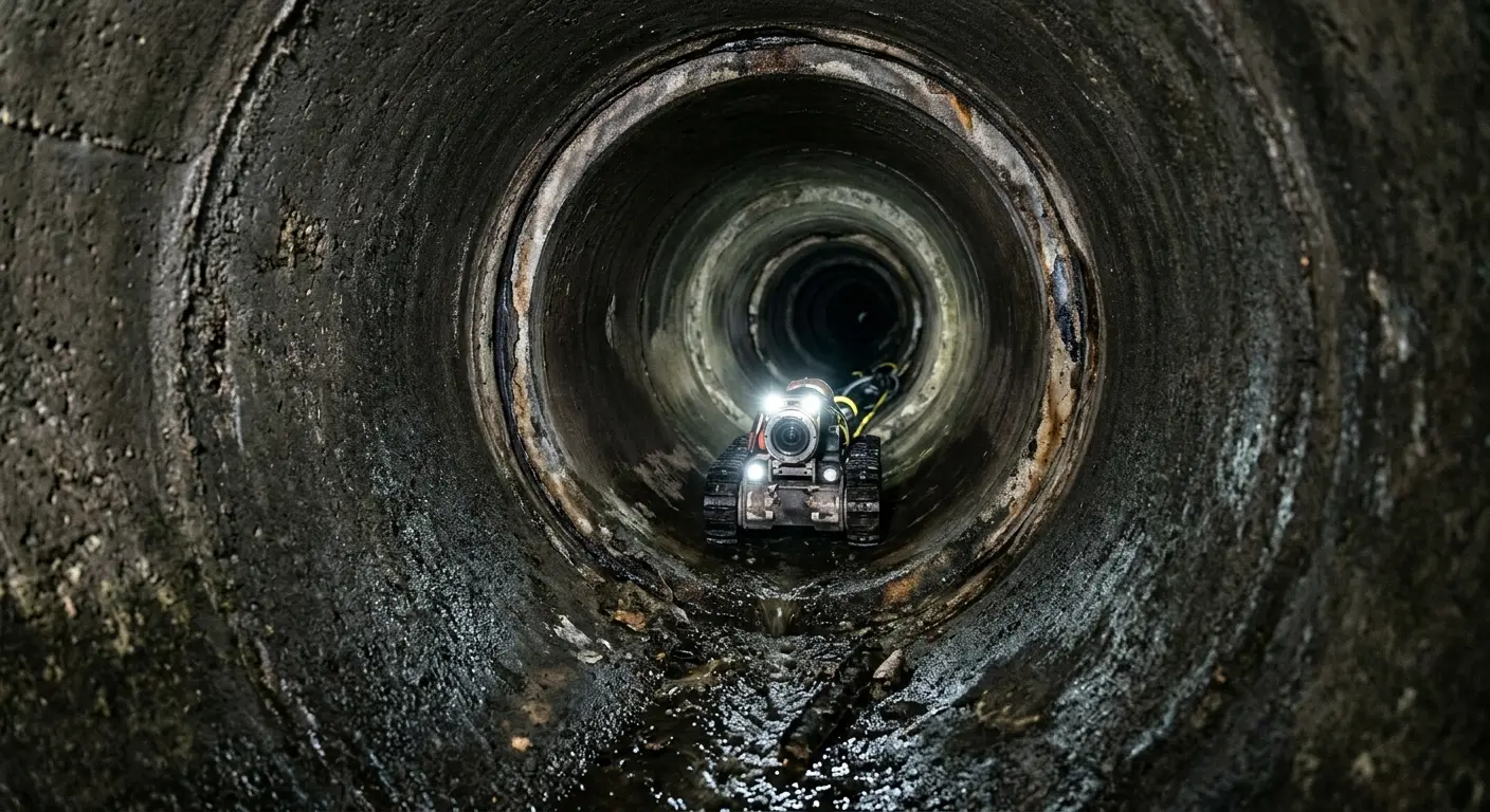 Robotic sewer camera inspecting pipe interior for Drain Snake Service in St. Gabriel